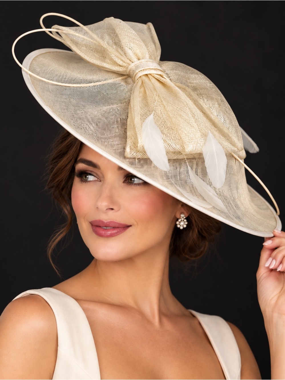 San Diego Hat Company Ivory Sinamay Fascinator Wide Brim Derby Wedding Church